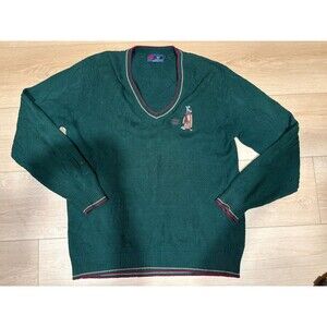 Pebble Beach Golf Sweater V-Neck Isle of Cotton Large Tall LT Green Knit USA